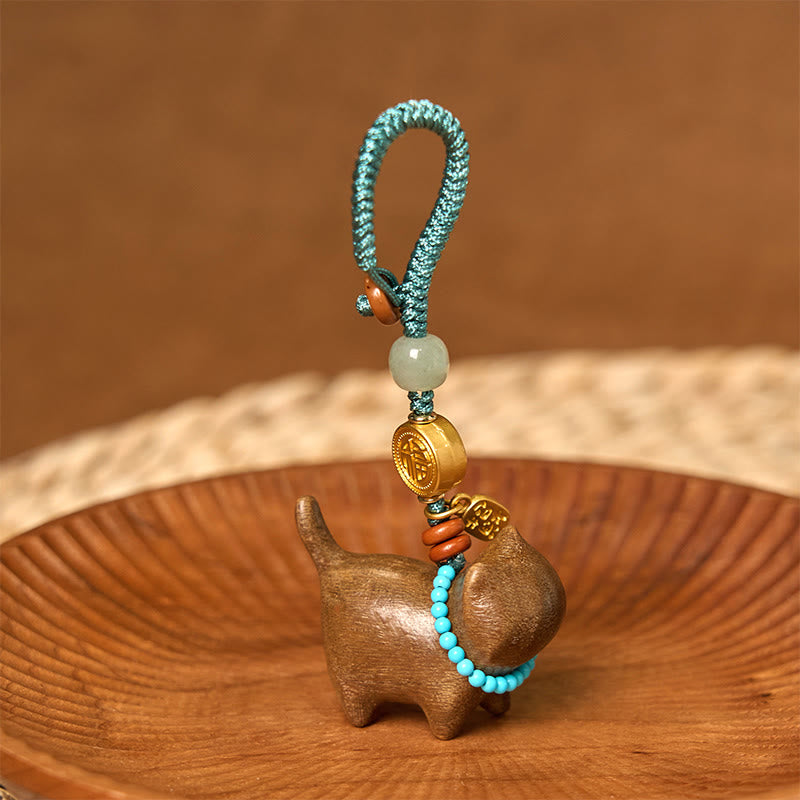 EverestArtstudios Hetian Jade Natural Sandalwood Red Sandalwood Green Sandalwood Fu Character Abundance Key Chain