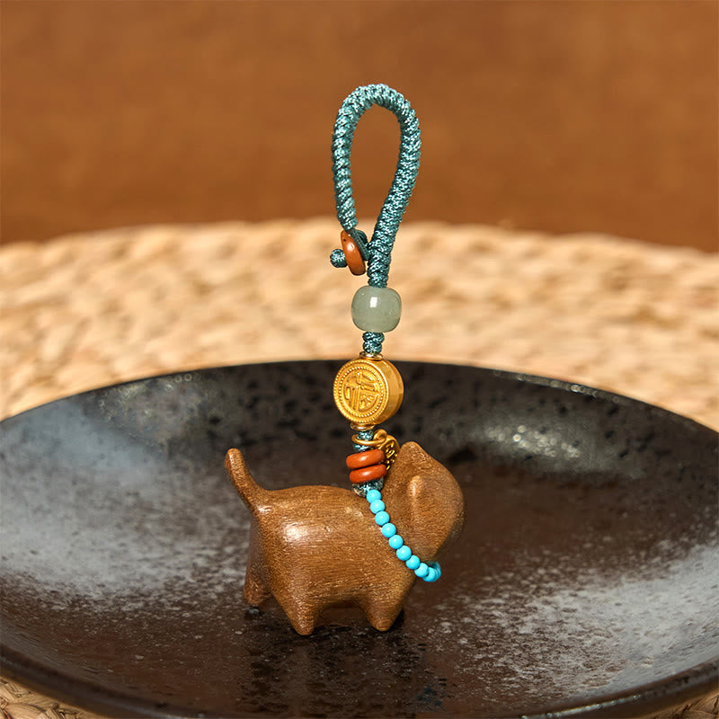 EverestArtstudios Hetian Jade Natural Sandalwood Red Sandalwood Green Sandalwood Fu Character Abundance Key Chain