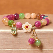 Buddha Stones Natural Tourmaline Fu Character Flower Lucky Brand Bracelet