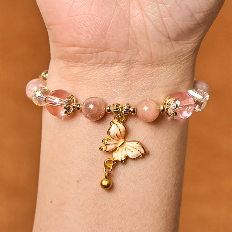 Buddha Stones Natural Amethyst Sun Stone Butterfly Peace Bracelet