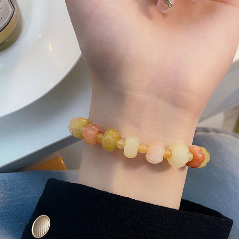EverestArtstudios Golden Silk Jade Pumpkin Beads Wealth Luck Bracelet