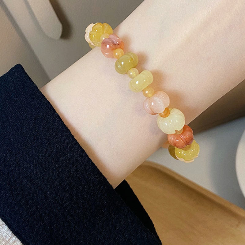 EverestArtstudios Golden Silk Jade Pumpkin Beads Wealth Luck Bracelet