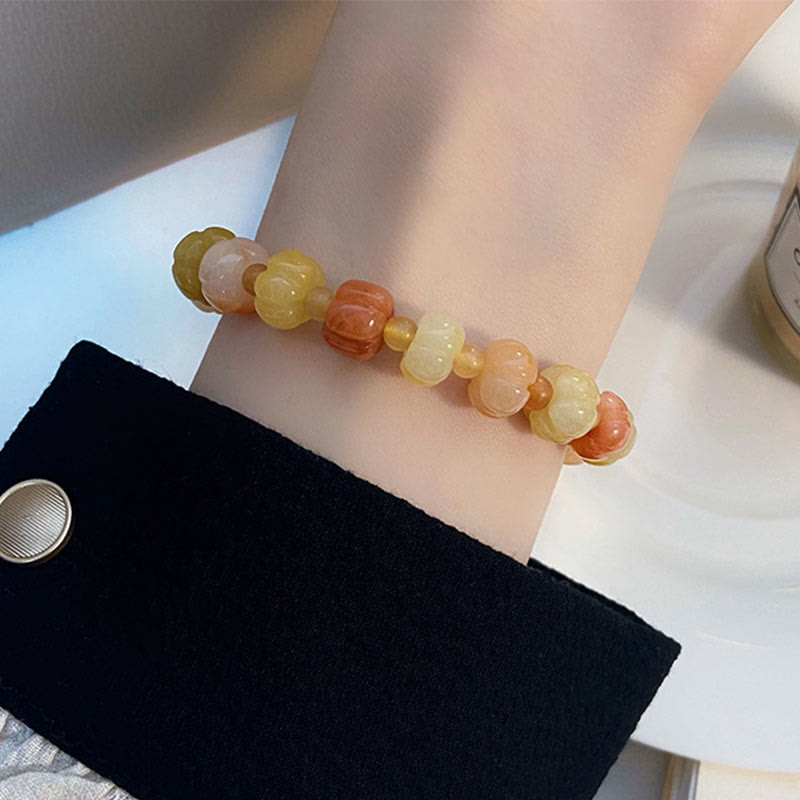 EverestArtstudios Golden Silk Jade Pumpkin Beads Wealth Luck Bracelet