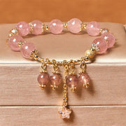 EverestArtstudios Natural Strawberry Quartz Four Leaf Clover Star Positive Bracelet
