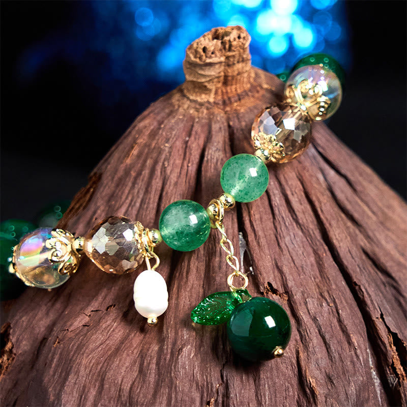 Buddha Stones Natural Green Tiger Eye Beads Green Leaf Positive Bracelet