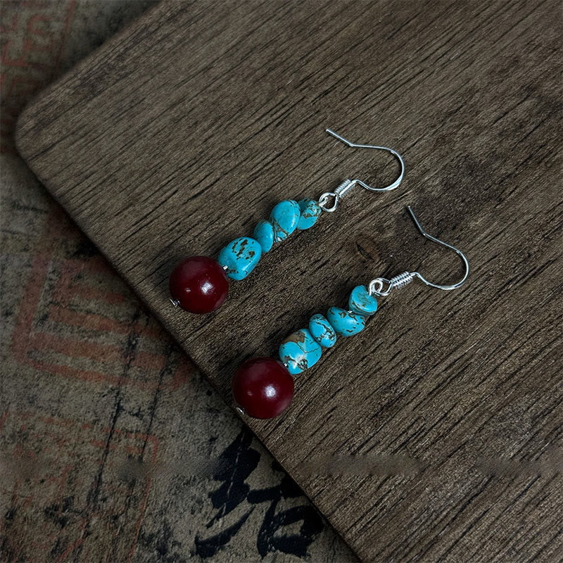 EverestArtStudios Tibetan 925 Sterling Silver Turquoise Cinnabar beads Protection Earrings