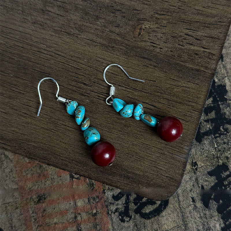 EverestArtStudios Tibetan 925 Sterling Silver Turquoise Cinnabar beads Protection Earrings
