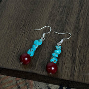 EverestArtStudios Tibetan 925 Sterling Silver Turquoise Cinnabar beads Protection Earrings