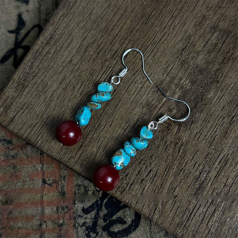 EverestArtStudios Tibetan 925 Sterling Silver Turquoise Cinnabar beads Protection Earrings