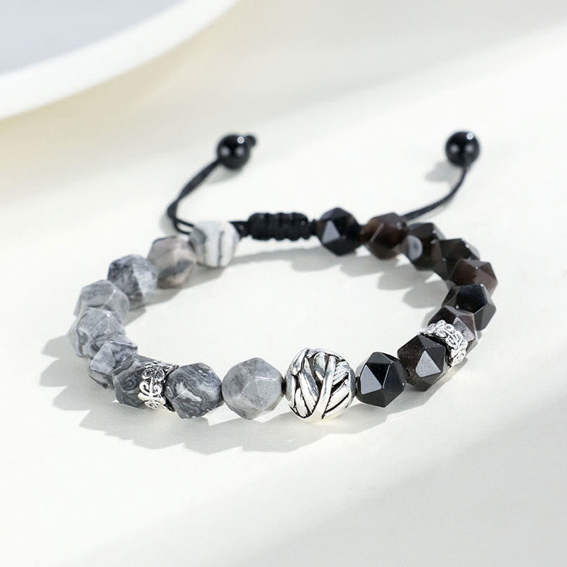 Bracelet obsidienne jaspe gris argent 925