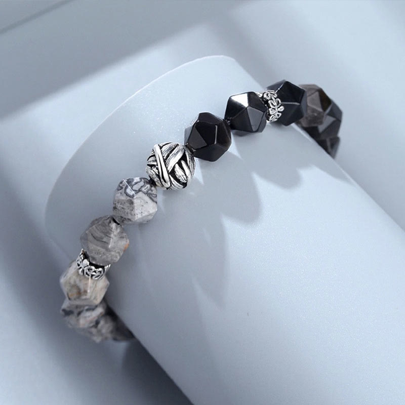 Bracelet obsidienne jaspe gris argent 925