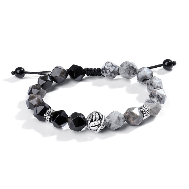 Bracelet obsidienne jaspe gris argent 925