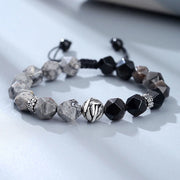 Bracelet obsidienne jaspe gris argent 925