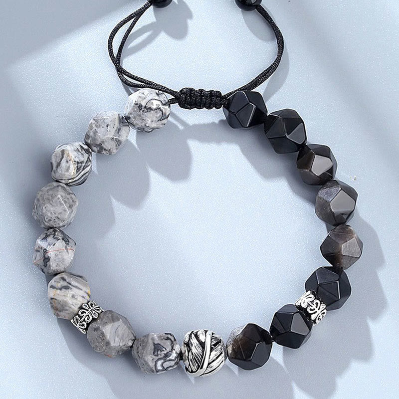 Bracelet obsidienne jaspe gris argent 925