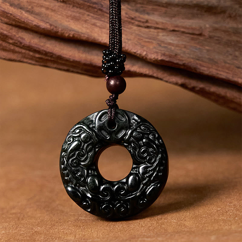 EverestArtstudios Tibetan Nanyang Black-Green Jade PiXiu Peace Buckle Protection Necklace Pendant