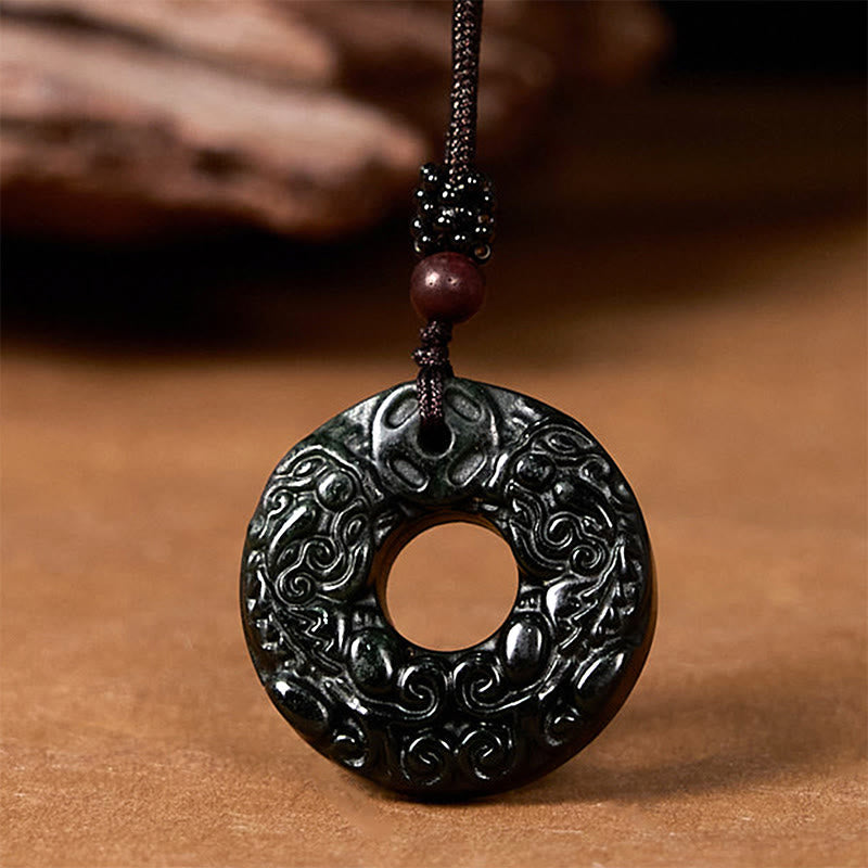 EverestArtstudios Tibetan Nanyang Black-Green Jade PiXiu Peace Buckle Protection Necklace Pendant