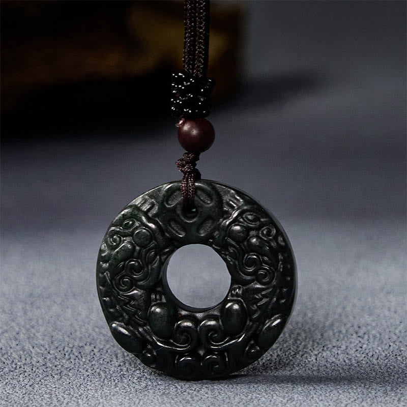 EverestArtstudios Tibetan Nanyang Black-Green Jade PiXiu Peace Buckle Protection Necklace Pendant