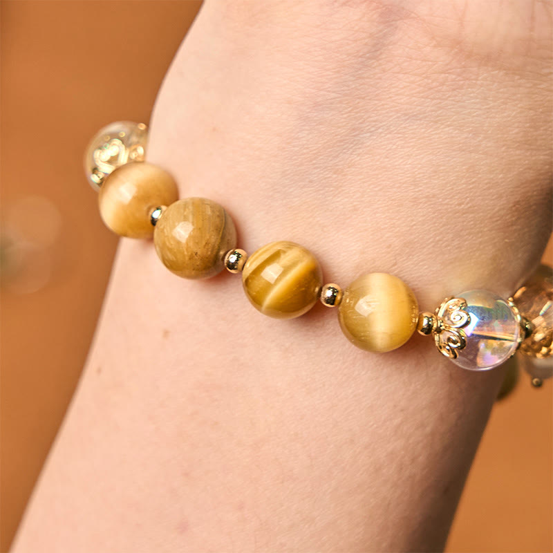 Buddha Stones Natural Tiger Eye Beads Green Leaf Courage Bracelet