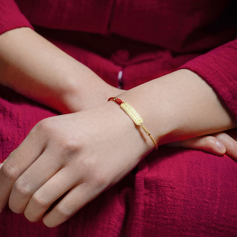 Buddha Stones 14K Gold-plated Copper Amulet Protection Red Golden Rope Bracelet