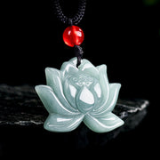 EverestArtstudios Lotus Flower Pattern Carved Jade Prosperity Necklace Pendant