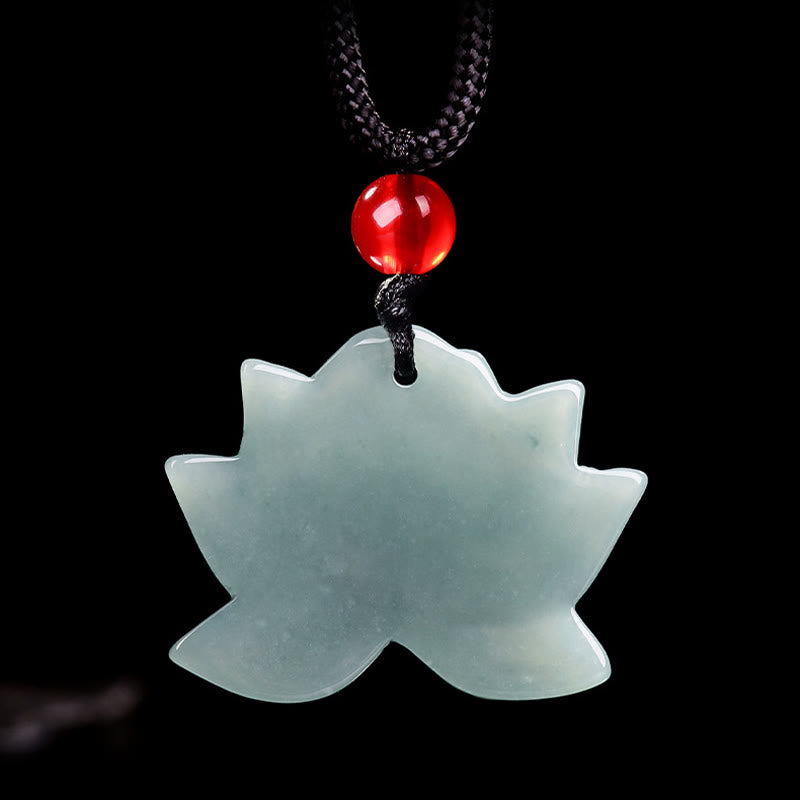 EverestArtstudios Lotus Flower Pattern Carved Jade Prosperity Necklace Pendant