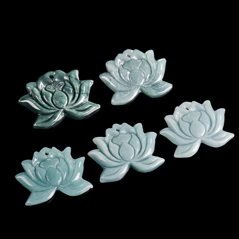 EverestArtstudios Lotus Flower Pattern Carved Jade Prosperity Necklace Pendant