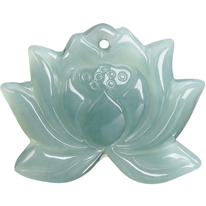 EverestArtstudios Lotus Flower Pattern Carved Jade Prosperity Necklace Pendant