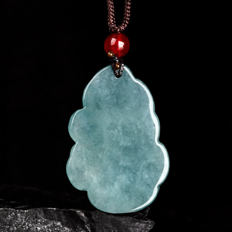 EverestArtstudios Natural Green Jade Nine Tailed Fox Fairy Prosperity Necklace Pendant