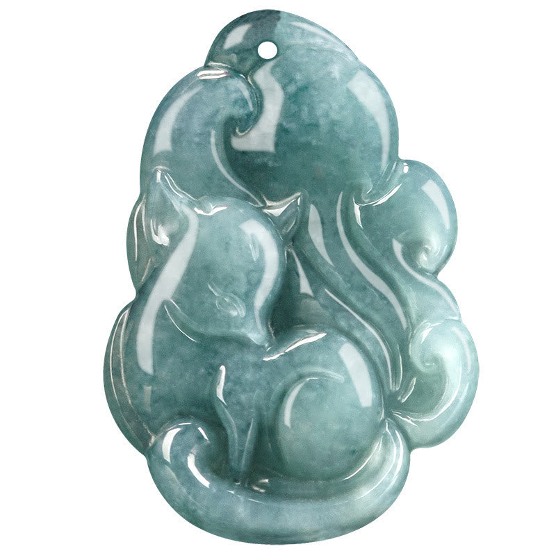 EverestArtstudios Natural Green Jade Nine Tailed Fox Fairy Prosperity Necklace Pendant