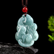 EverestArtstudios Natural Green Jade Nine Tailed Fox Fairy Prosperity Necklace Pendant