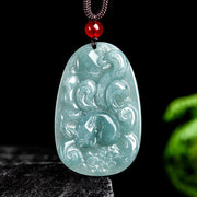 EverestArtstudios Natural Green Jade Nine Tailed Fox Flowers Luck Necklace Pendant