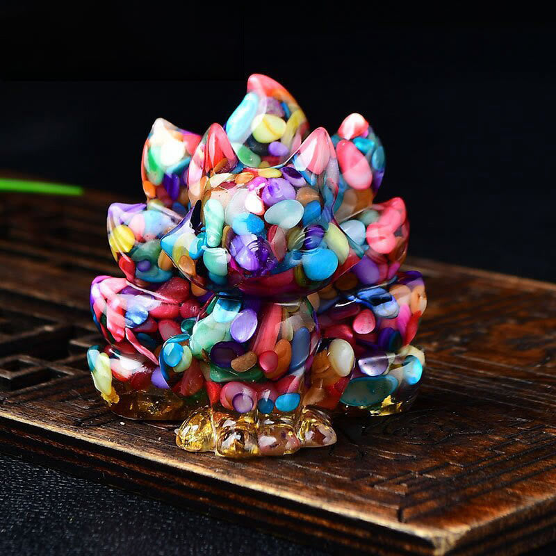 EverestArtStudios Natural Various Crystal Strawberry Quartz Amethyst Nine Tailed Fox Protection Home Decoration