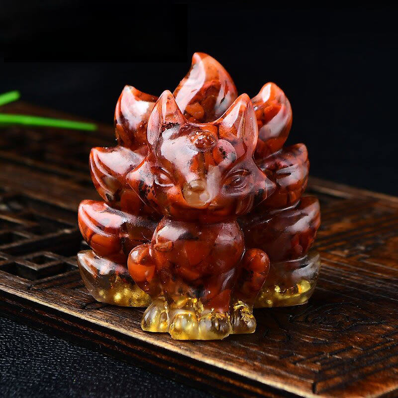 EverestArtStudios Natural Various Crystal Strawberry Quartz Amethyst Nine Tailed Fox Protection Home Decoration