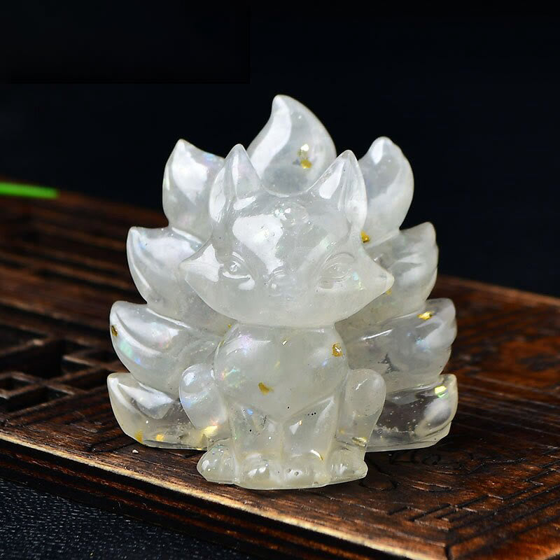 EverestArtStudios Natural Various Crystal Strawberry Quartz Amethyst Nine Tailed Fox Protection Home Decoration