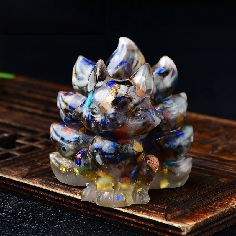 EverestArtStudios Natural Various Crystal Strawberry Quartz Amethyst Nine Tailed Fox Protection Home Decoration