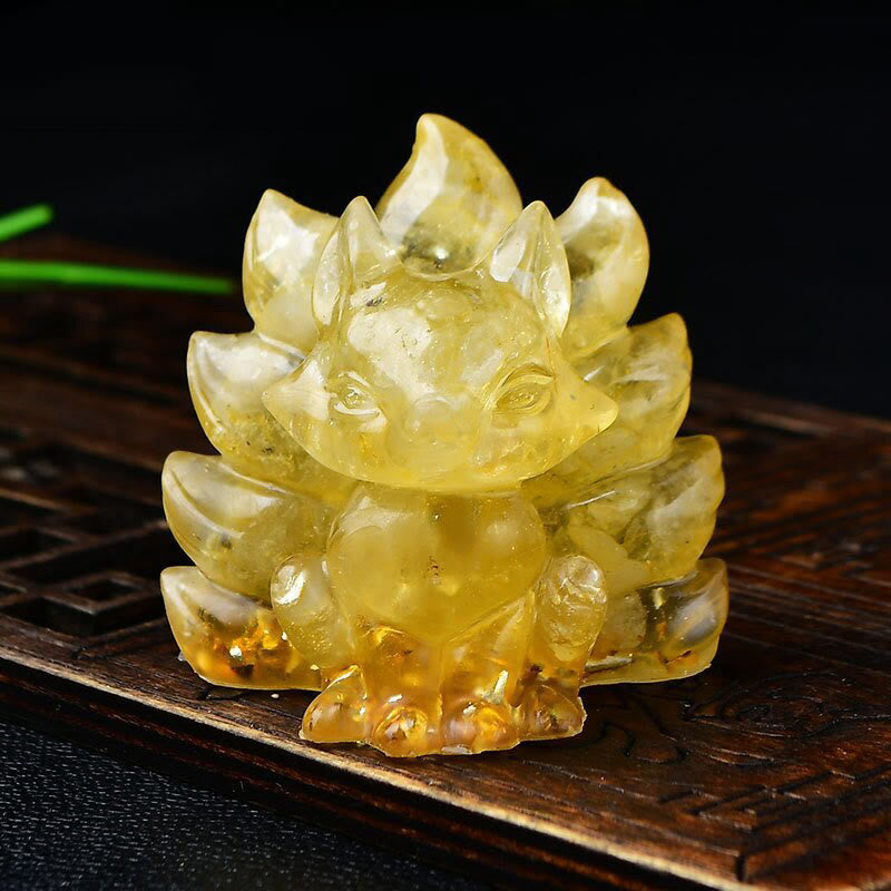 EverestArtStudios Natural Various Crystal Strawberry Quartz Amethyst Nine Tailed Fox Protection Home Decoration