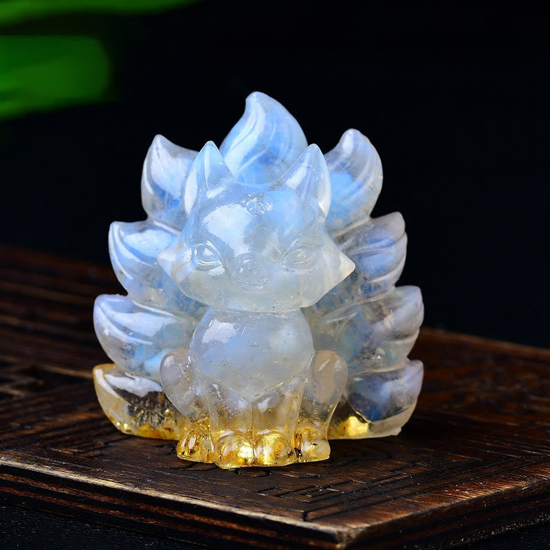 EverestArtStudios Natural Various Crystal Strawberry Quartz Amethyst Nine Tailed Fox Protection Home Decoration