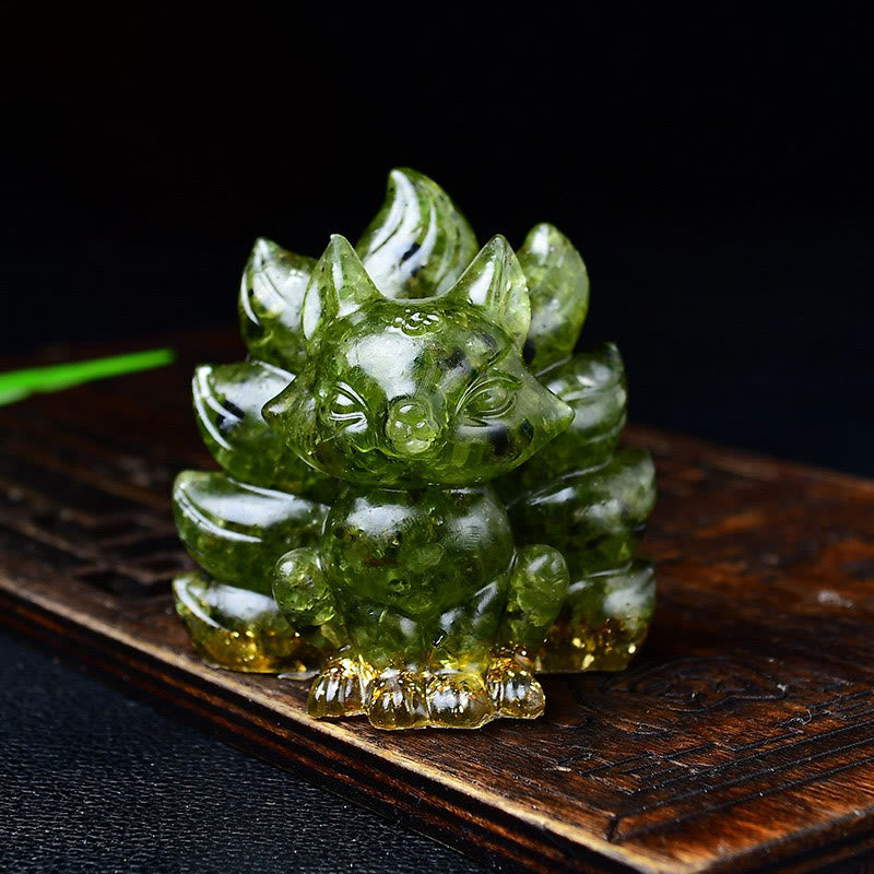 EverestArtStudios Natural Various Crystal Strawberry Quartz Amethyst Nine Tailed Fox Protection Home Decoration
