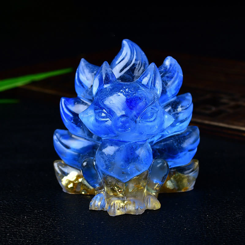 EverestArtStudios Natural Various Crystal Strawberry Quartz Amethyst Nine Tailed Fox Protection Home Decoration