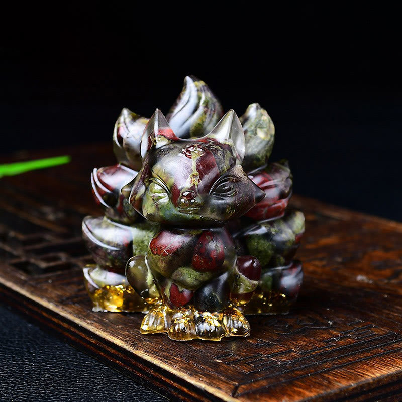 EverestArtStudios Natural Various Crystal Strawberry Quartz Amethyst Nine Tailed Fox Protection Home Decoration