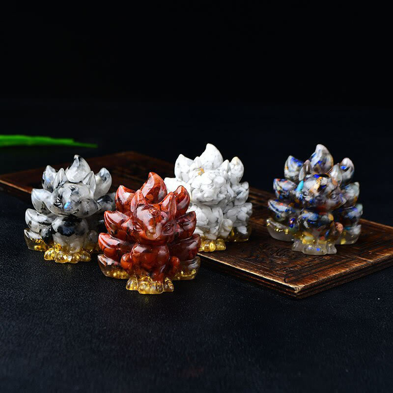 EverestArtStudios Natural Various Crystal Strawberry Quartz Amethyst Nine Tailed Fox Protection Home Decoration