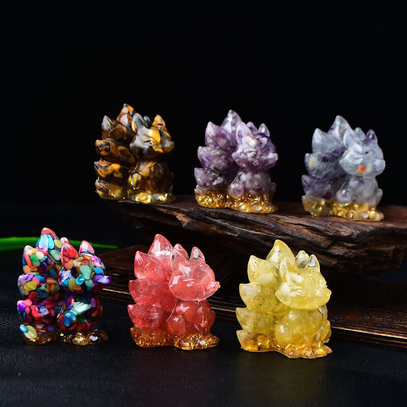 EverestArtStudios Natural Various Crystal Strawberry Quartz Amethyst Nine Tailed Fox Protection Home Decoration