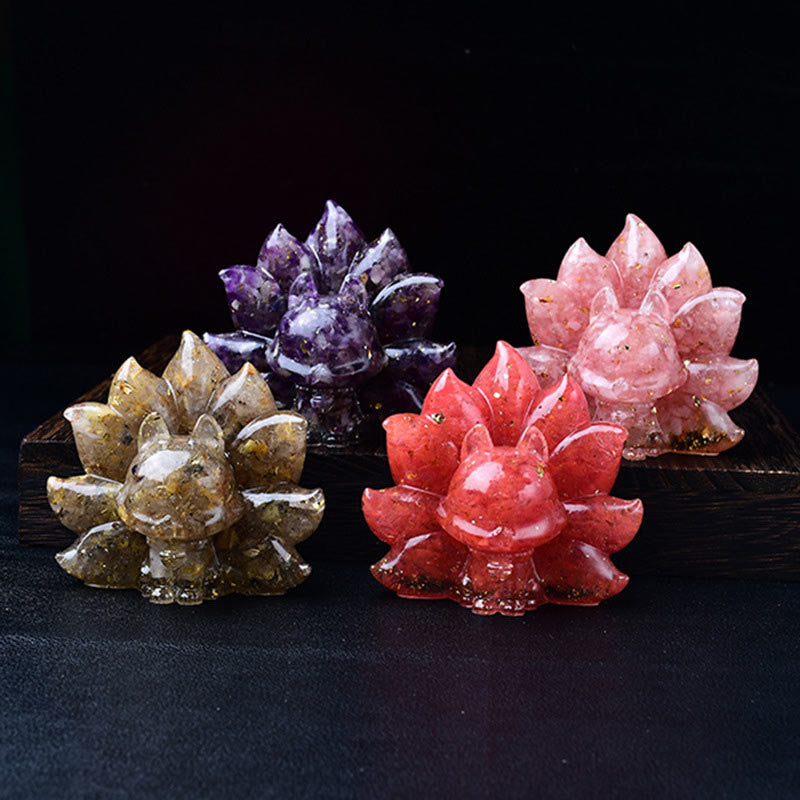 Buddha Stones Small Various Stone Pink Crystal Citrine Amethyst Nine Tailed Fox Warmth Home Decoration