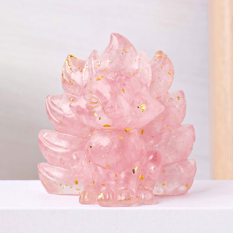 EverestArtStudios Small Various Stone Strawberry Quartz Amethyst Green Aventurine Nine Tailed Fox Healing Home Decoration