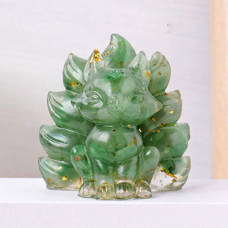 EverestArtStudios Small Various Stone Strawberry Quartz Amethyst Green Aventurine Nine Tailed Fox Healing Home Decoration
