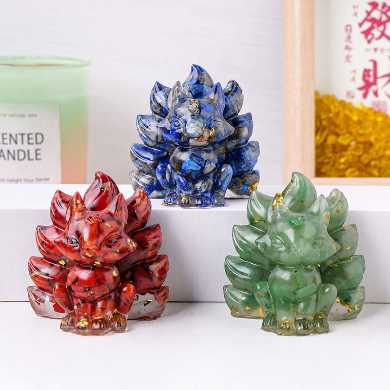 EverestArtStudios Small Various Stone Strawberry Quartz Amethyst Green Aventurine Nine Tailed Fox Healing Home Decoration