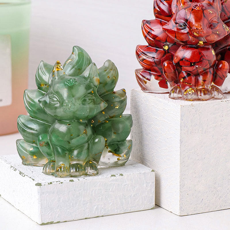 EverestArtStudios Small Various Stone Strawberry Quartz Amethyst Green Aventurine Nine Tailed Fox Healing Home Decoration