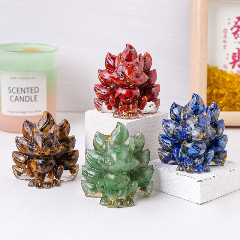 EverestArtStudios Small Various Stone Strawberry Quartz Amethyst Green Aventurine Nine Tailed Fox Healing Home Decoration
