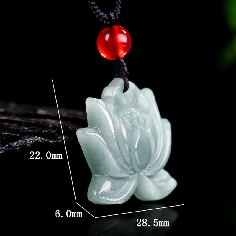 EverestArtstudios Lotus Flower Pattern Carved Jade Prosperity Necklace Pendant