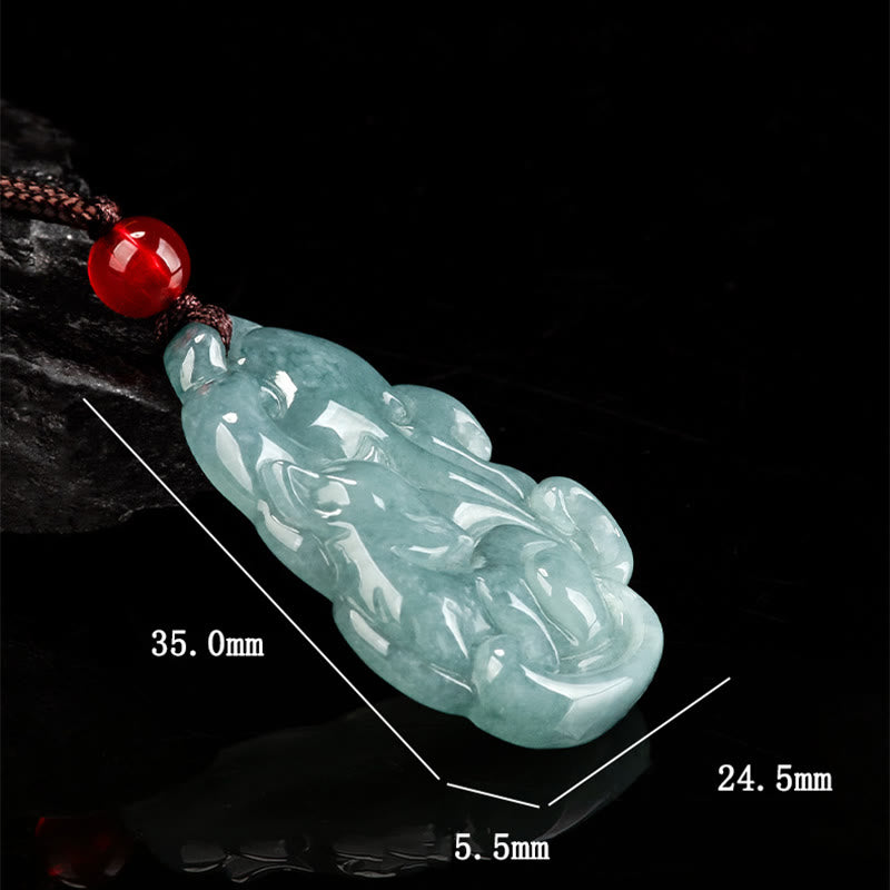 EverestArtstudios Natural Green Jade Nine Tailed Fox Fairy Prosperity Necklace Pendant